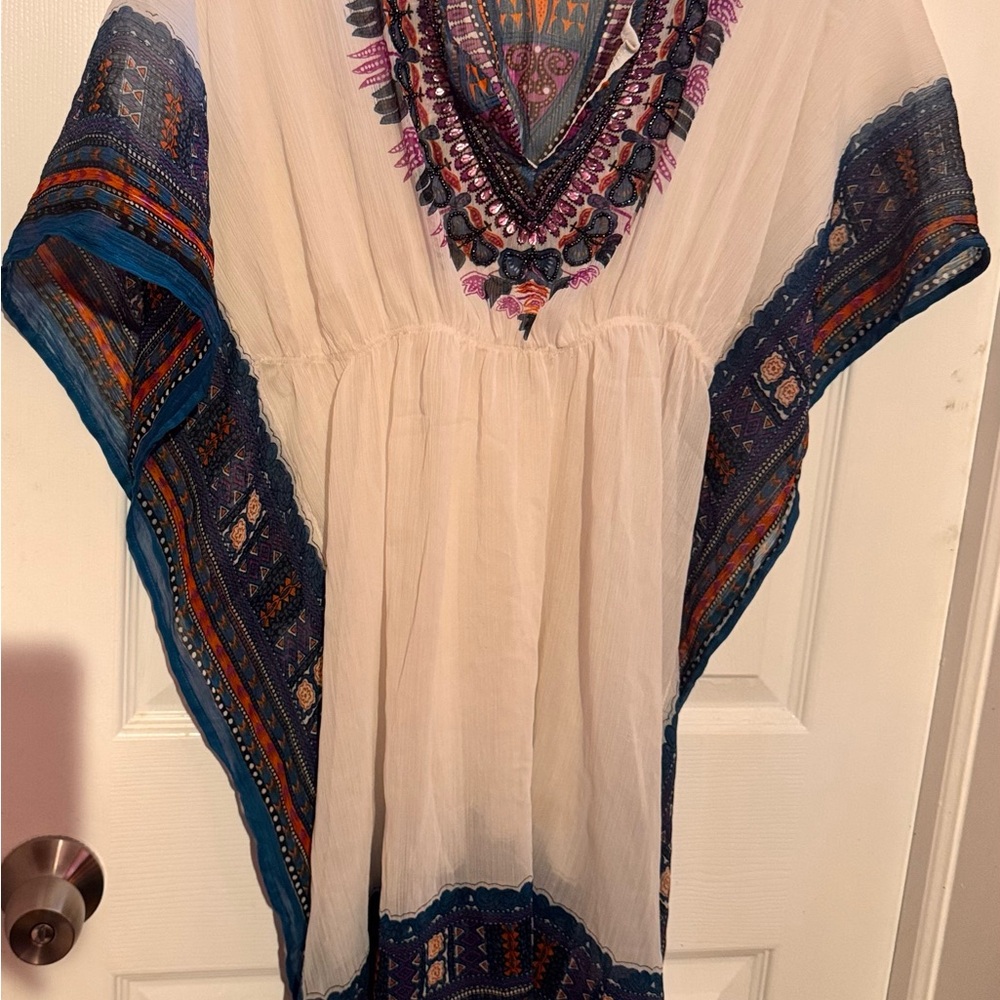 Embroidered V-Neck Swim Coverup